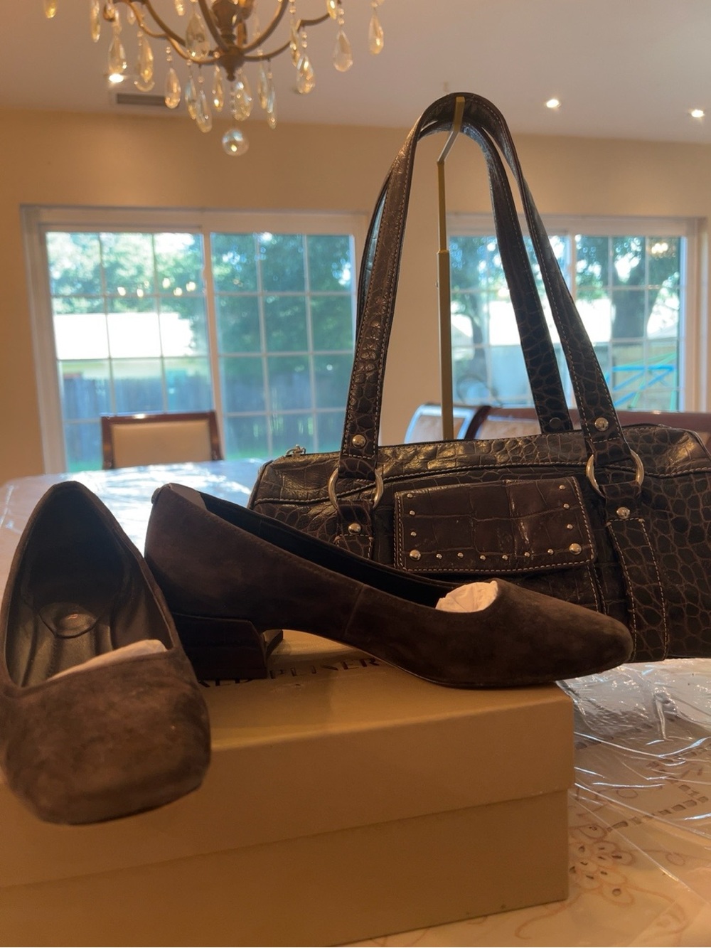 Donald J. Pliner Dark Brown Suede Low Block Heel Flats